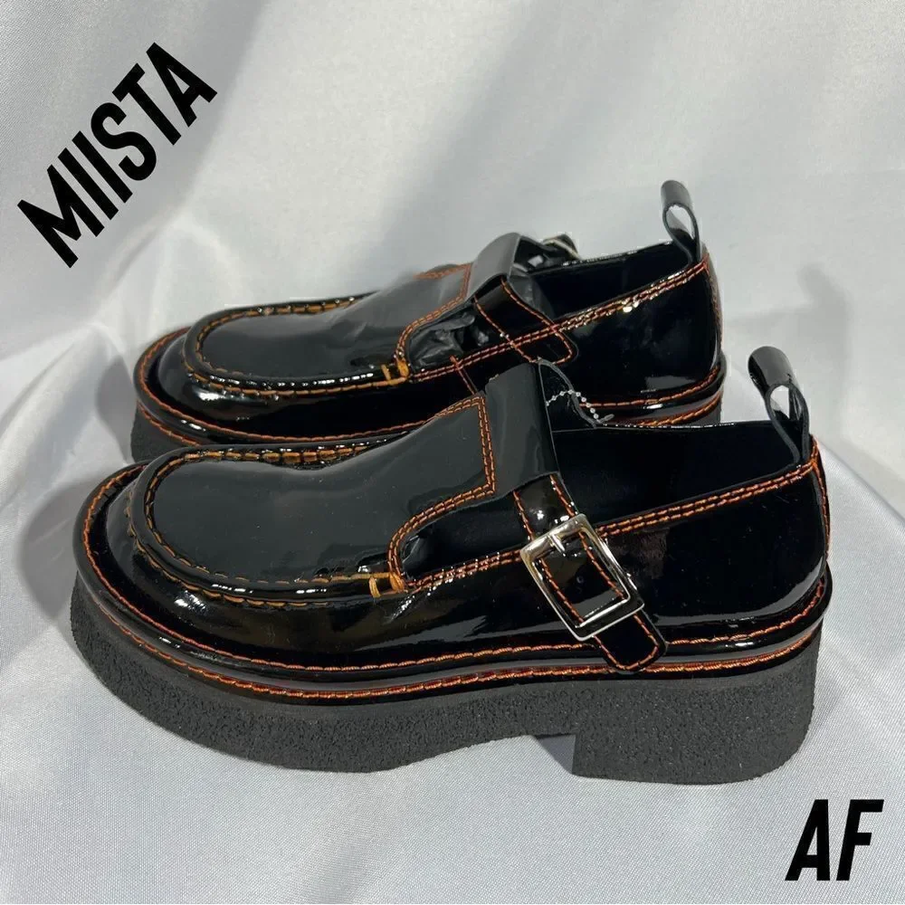 MIISTA CATHY PLATFORM MARY JANE LOAFERS BLACK PATENT LEATHER NEW SIZE 38